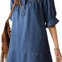 Dokotoo Women's Denim Dress 2026 Babydoll Dress Casual Ruffle Short Sleeve Button Jean Dresses (Large, Blue)