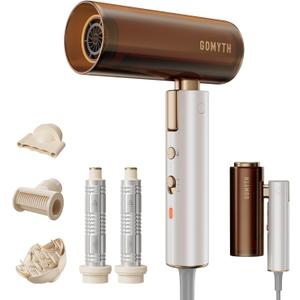 Dual Voltage Hair Dryer for Travel, GOMYTH 5 in 1 Air Styler with High-Speed Blow Dryer, 100V-240V for Worldwide Use, Compact, Plasma Scalp Protection, No Heat Damage, Includes Travel Bag