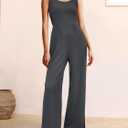 ANRABESS Jumpsuits for Women Dressy Casual Summer Sleeveless Rib Knit Wide Leg Jumper Romper One Piece Outfits with Pockets Dark Grey Medium (Gray, M)