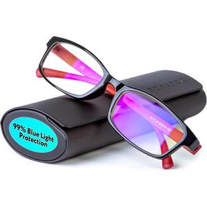 Prospek Blue Light Glasses Reading for Men and Women, For Computer Use, Blue Light Protection, Clear Lens 0 to +3.0 Diopters (Red and Black)