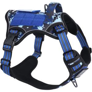 BUMBIN Tactical Dog Harness for Small Dogs No Pull, Famous TIK Tok No Pull Puppy Harness, Fit Smart Reflective Pet Walking Harness for Training, Adjustable Dog Vest Harness with Handle Blue Camo S (S(Neck:13-16", Chest:15-23"))