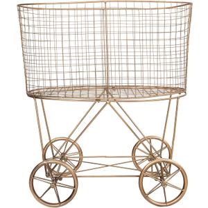 Creative Co-Op Vintage Reproduction Decorative Metal Laundry Basket on Wheels, Copper