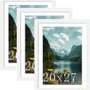 Picrit 20x27 Picture Frame 3 Pack, White Poster Frame, Display Poster 16 x 24 with Mat or 20 x 27 without Mat for Horizontal or Vertical Wall Mounting