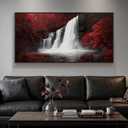 Framed Burgundy Landscape Waterfall Wall Art for Living Room, Extra Large Red and Black Scenery Artwork for Walls, Horizontal Canvas Prints Pictures Dining Room Bedroom Hallway Wall Decor, 60x30 Inch