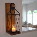 Homemory Wall Candle Sconce, Wood Rustic Candle Holder Decorative Candle Lantern with Glass Holder, Wall Decorations for Living Room, Dining Room (1, Dark Brown)