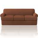 PrinceDeco T Cushion Sofa Slipcover 4 Pieces Sofa Covers for T Cushion Couch Soft Couch Cover (70"-88") Sofa Slip Cover Furniture Covers with 3 Individual T Shape Seat Covers Washable, Caramel