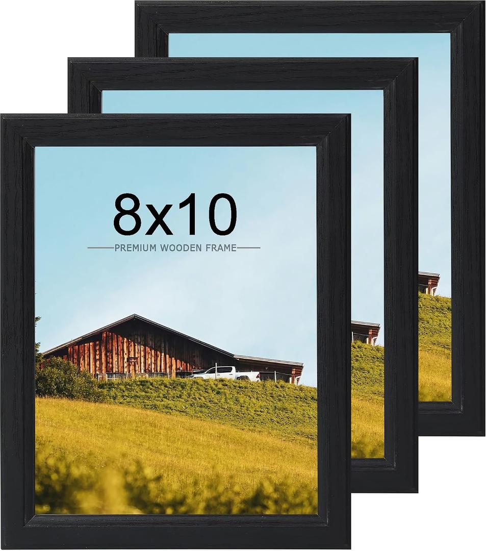 2 x KTKDE 8x10 Picture Frame Set of 3, Wooden frames black, Vertical & Horizontal Wall Hanging for Wall or Tapletop Display,Studio Gallery Photo Frame for Photos, Posters & Art Prints, 8x10in - 6 Pack
