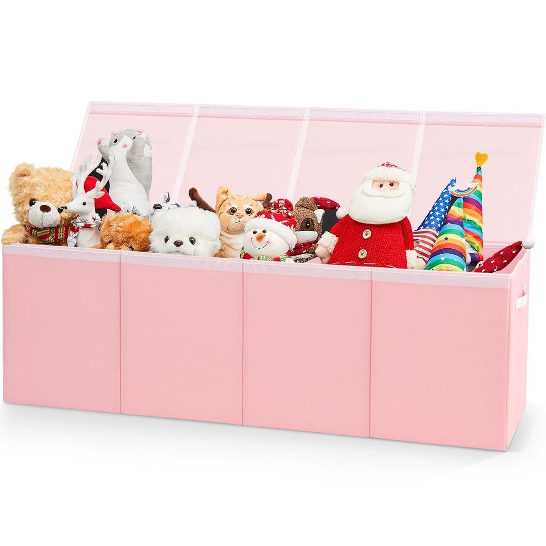 Patelai Extra Large Toy Box Chest with Lids 4/3 Grids Large Chest Collapsible Kids Toy Storage Baskets Gifts for Boys Girls Living Room Nursery Playroom(49.2 x 13 x 15.7'',Pink)