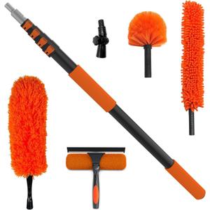 Buyplus 26FT Reach Dusting Kit, Long Duster with 5-20FT Extension Pole for High Ceilings, Cobweb Duster, Microfiber Duster, Window Squeegee, Extendable Duster Cleaning Kit