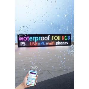 FTELEDLIGHT Full Color P5 LED Display Sign 40x8 Inch, USB + WIFI Programmable, Waterproof Indoor/Outdoor Use, 192x32 Dots for Advertising
