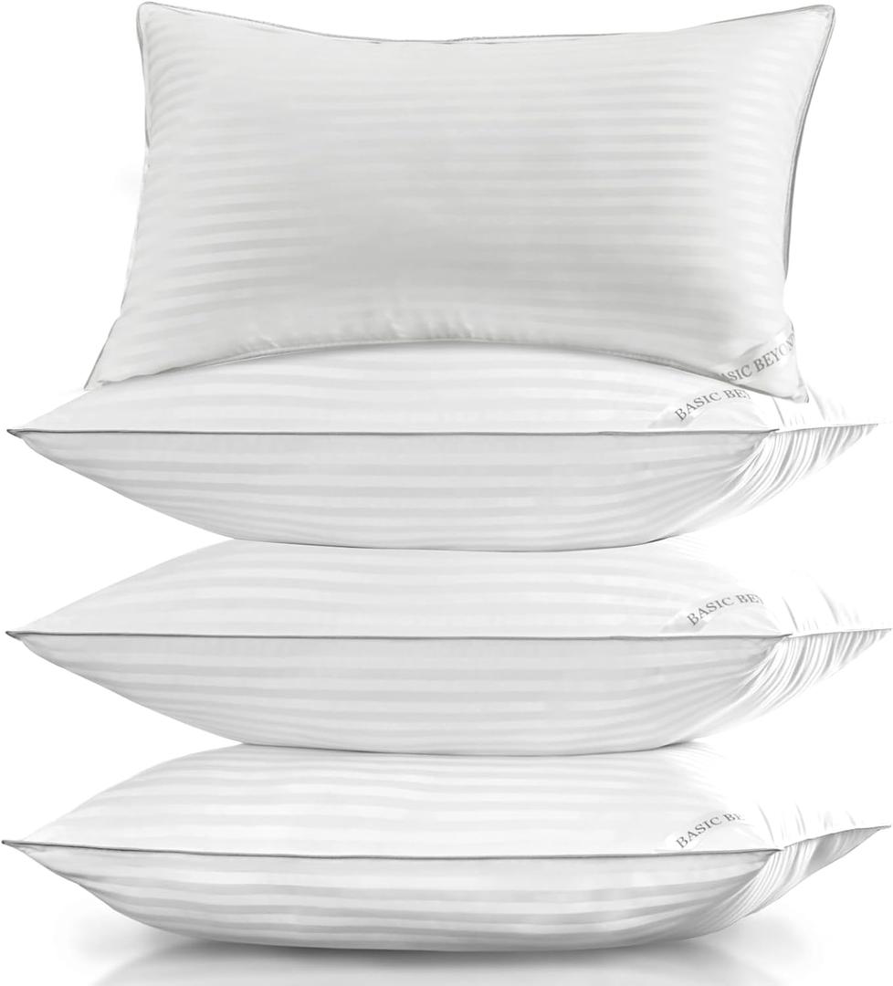 Basic Beyond Bed Pillows Queen Size Set of 4 - Down Alternative Pillows for Sleeping, Soft 20 x 28 Inches 4 Pack Queen Pillows for Back, Stomach or Side Sleepers, White
