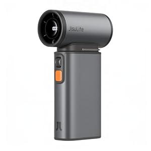 JISULIFE Portable Handheld Turbo Fan, 100 Speeds Adjustable Mini Personal Fan, 9000mAh USB Rechargeable Battery Operated, LED Display, Metal Shell with Accessories Gifts for Men Women Travel- Grey