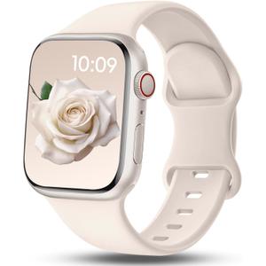 10 x Patented Sport Silicone Band Compatible with Apple Watch Bands 40mm 38mm 41mm 42mm 44mm 45mm 46mm 49mm Women Men, Soft Waterproof Sport Strap for iWatch Bands Series 11 10 9 8 7 6 5 4 3 2 1 SE Ultra (Starlight)