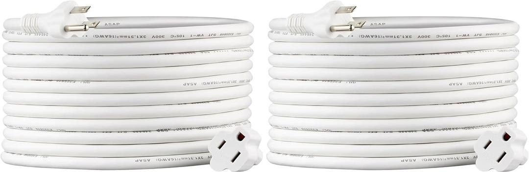 Amazon Basics Extension Cord, 13 Amps, 125V, 20 Foot, White - Pack of 2