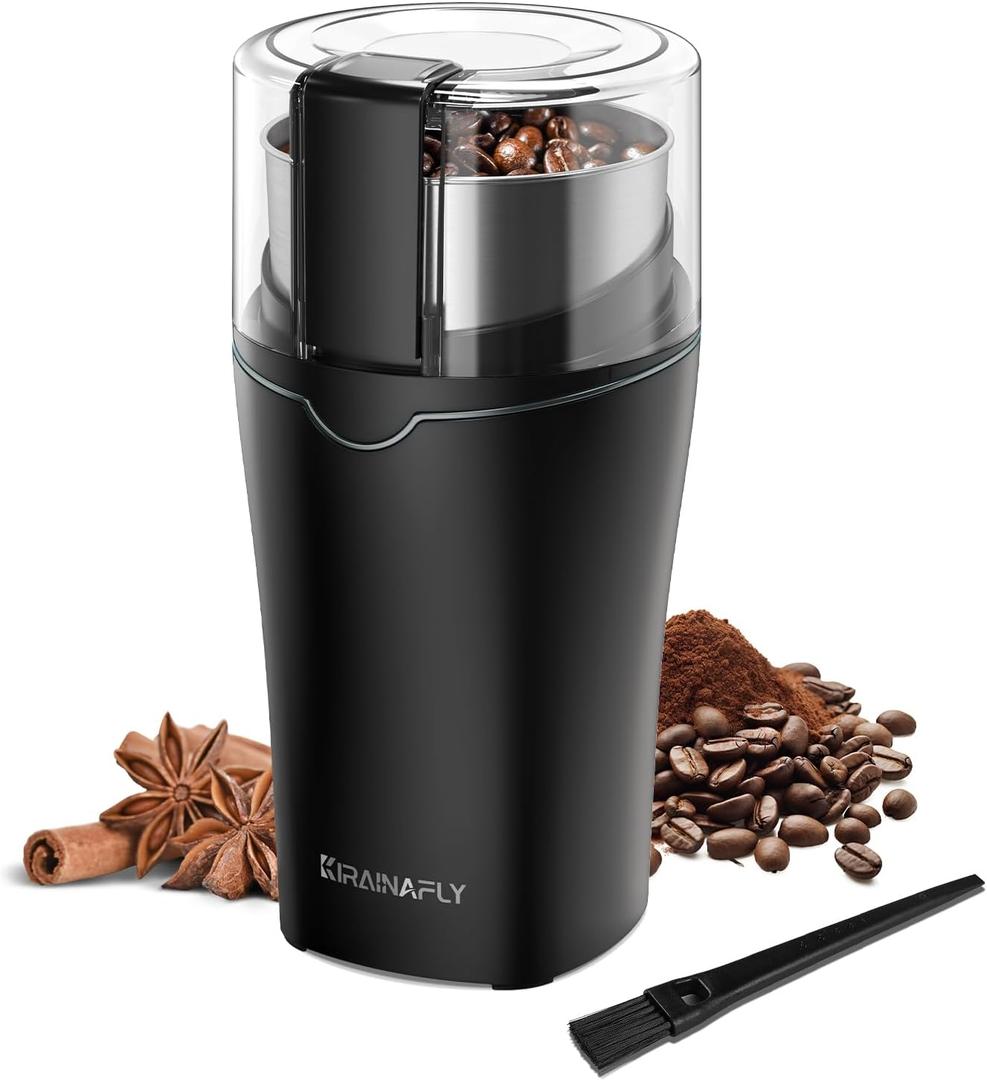 KIRAINAFLY Coffee and Spice Grinder, Espresso Grinder for Home Use, Stainless Steel Blade and Removable Cup, Multi-functional for Coffee Beans, Spices and More,Gray