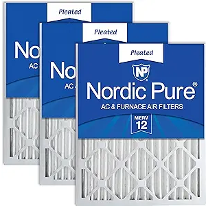 Nordic Pure 20x20x2 (19 1/2 x 19 1/2 x 1 3/4) Pleated MERV 12 Air Filters 3 Pack