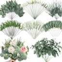 150 Pcs 7 Kinds Mixed Artificial Eucalyptus Leaves Stems Bulk, Fake Greenery Plants Faux Silver Dollar Eucalyptus Leaves for Wedding Vase Bouquet Floral Arrangement Centerpiece Home Decor