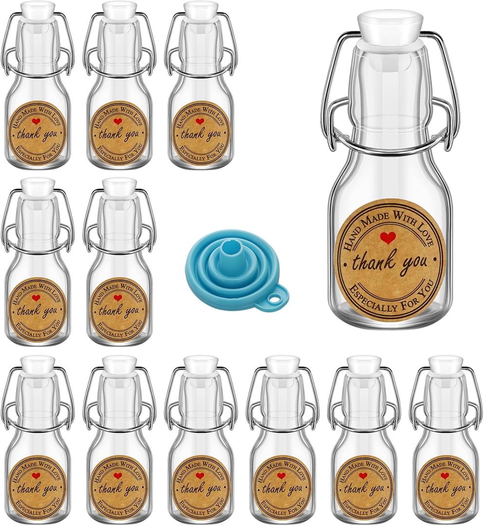 6Pcs White Lid 2 oz Mini Swing Top Glass Bottles, 60ML Mini Storage Bottles, with Lids Kraft Decoration,Small Glass Bottles,for Wedding Themed Party Favors (6)