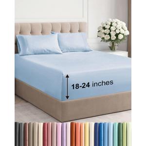 Extra Deep Twin Sheet Set - 4 Piece Breathable and Cooling Sheets - Hotel Luxury Bedding for Women, Men, Kids & Teens - Easy & Secure Fit - Soft, Wrinkle Free and Comfy - Extra Deep Pockets - Sky Blue