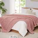 L'AGRATY Chunky Knit Blanket Throw - Soft Chunky Throw Blanket 60x80: 100% Hand Kintted Chenile Crochet Throw Blanket for Couch - Large Cable Knit Chunky Blanket for Home Decor(Rose Pink)