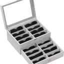 AUTOARK 16-Slot Sunglass & Eyeglasses Organizer Box,2-Layer Velvet Drawer with Clear Glass Top,Soft Ice Velvet Lining for Large Glasses,Closet Desktop Storage Holder,Gift for Men Women,Grey,MKAW233