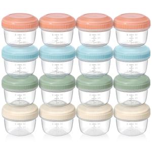 VITEVER [16 Pack] 4 oz Small Containers with Lids, Reusable Plastic Jars for Snack and Puree, Salad Dressing Container to Go, Deli Containers, Freezer Baby Food Containers, Dishwasher Safe, BPA Free