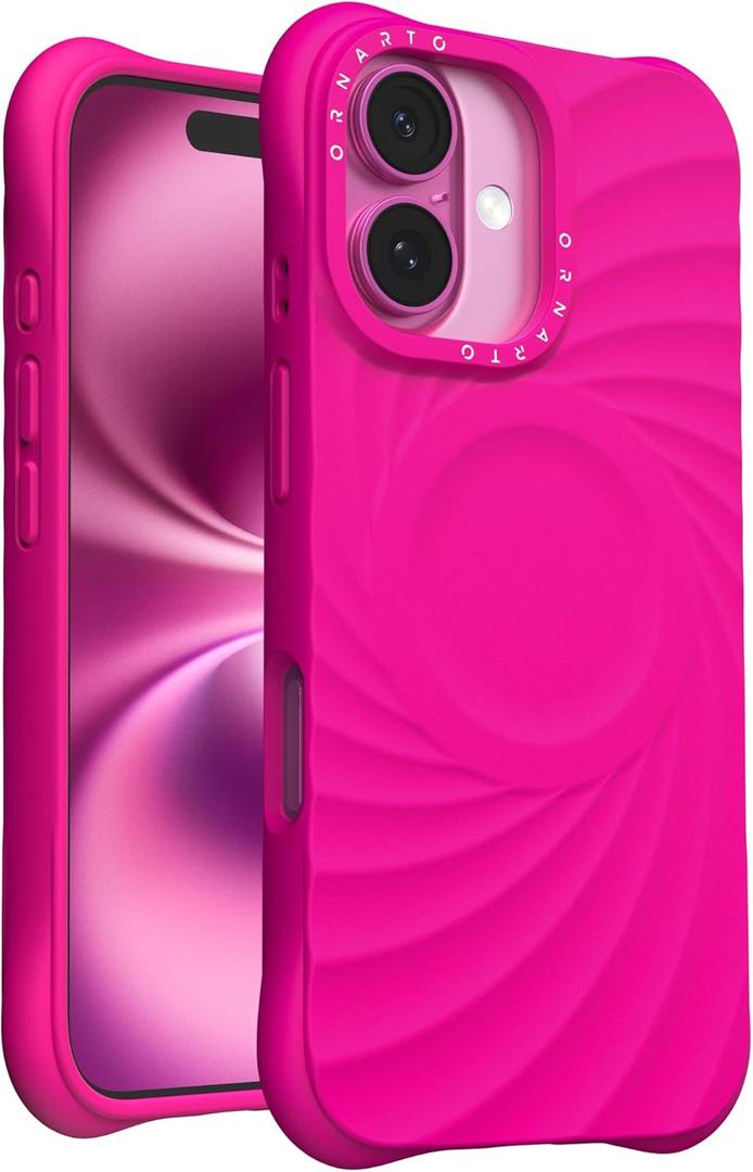 ORNARTO Vortuxe for iPhone 16 Case 6.1" | 2X MIL-STD Drop Protection | Compatible with MagSafe | Sleek Aesthetic Liquid Silicone Phone Cover - Hot Pink