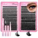 FADLASH Lash Clusters Kit 80D+100D Eyelash Clusters Natural D Curl Cluster Eyelash Extensions 10-18mm Fluffy Lashes with Lash Bond and Seal Lash Tweezer DIY at Home (80D+100D, Kit)