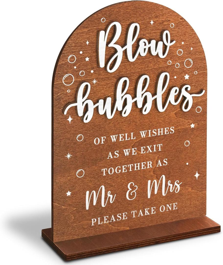 Blow Bubbles Wedding Sign Stand - Bubbles For Wedding Send Off Ideas, Rustic Wedding Decor For Ceremony And Reception