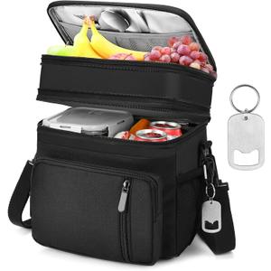 LOKASS Lunch Bag & Lunch Box for Men Women - Double Deck Expandable Insulated Waterproof Leakproof Cooler Bag for Work/Picnic - Black