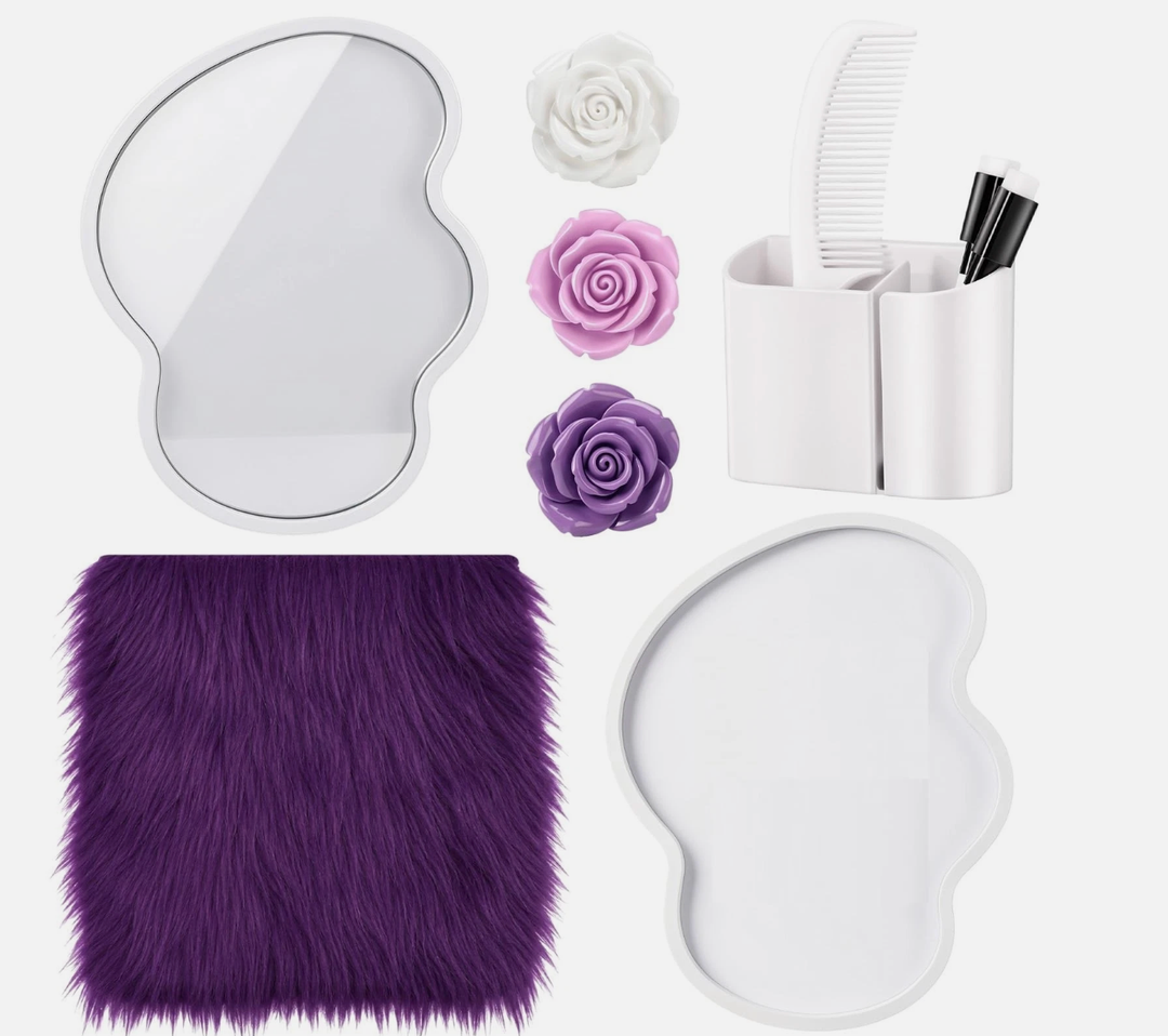 Sabary 10 Pcs Locker Accessories Kit Locker Decorations Supplies Including Magnetic Whiteboard Mirror Organizer Markers Rug Cute Flower Magnets and Comb for Office Back to School Essentials(Purple)