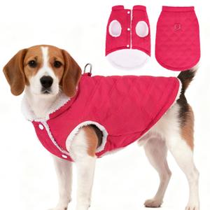 PUPTECK Dog Winter Coat, Warm Fleece Pet Jacket with Harness Built in, Water Resistant Windproof Collar Dog Puffer Vest, Doggy Snowsuits for Medium Small Dogs Cold Weather Apparel Outdoor, Pink L