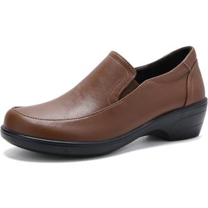 Women's Classic Loafers Leather Slip-ons Chunky Platform Penny Shoes (9, Brown)