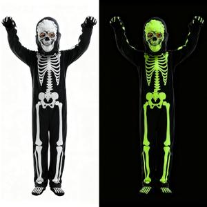 Kids Glow Skeleton Costume: Boys Girls Glowing Skeletons Clothing 4 Set for Holloween Cosplay Party (L (7-9 year))