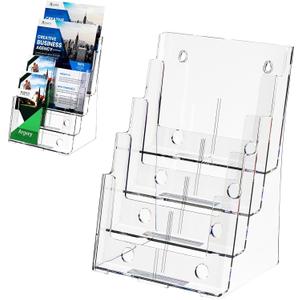 Argvey Acrylic Brochure Holder 8.5 x 11 inches, 4 Tier Clear Brochure Display Stand with Removable Divider for Trifold 4 Inches Wide Pamphlet, Plastic Flyer Holder for Magazine, Literature, Booklet