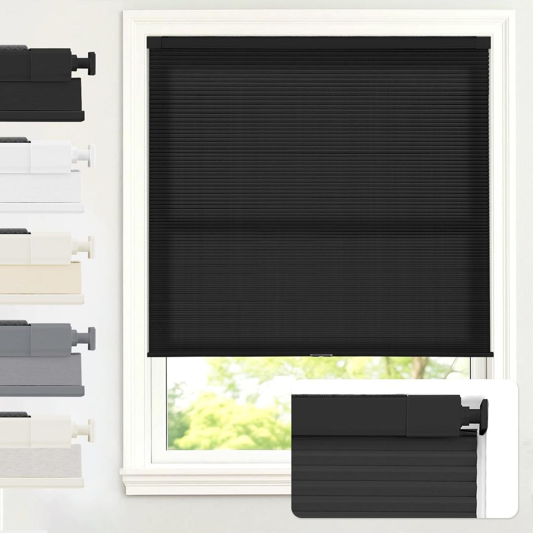 AOSKY No Drill Cordless Light Filtering Cellular Shade 32" W x 48" H Black