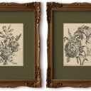 Flower Sketch Wall Art Sage Green Floral Canvas Poster Vintage Botanical Wall Decor Peony Flower Prints Dark Green Pictures Antique Floral Drawing Painting for Bedroom Living Room 12x16 Inch Unframed