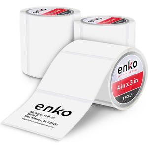 enKo 4" x 3" Labels for Zebra Desktop Printers (3 Rolls, 1,500 Labels) - Direct Thermal Address Mailing Shipping Barcode FBA Stickers FNSKU Labels for Zebra and Eltron (Perforated)