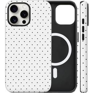 Magnetic for iPhone 16 Pro Case Cute Polka Dot Phone Case, Shockproof Slim TPU and Hard PC Protective Phone Cover Compatible with MagSafe Designed for Women Girls, White