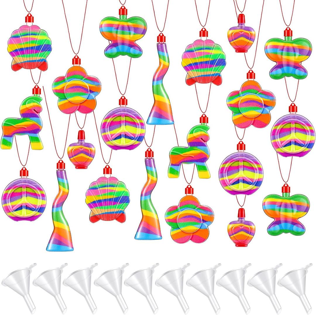Zubebe 200 Pieces Sand Art Bottle Necklaces Bulk Art Containers Craft Kit Summer Party Favors DIY Activity Group with Clear Plastic Mini Funnels for Birthday Wedding Party Supplies, Sand Not Included, 18 cm x 26 cm x 2 cm