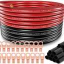 4 Gauge Wire (25ft Each- Black/Red) Copper Clad Aluminum CCA,20pcs Lugs Terminal Connectors with 3:1 Heat Shrink Tube for Power/Auto, Amplifier, Ground Cable