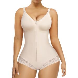 YIANNA Fajas Colombianas Moldeadoras Postpartum Tummy Control Shapewear for Women Full Body Shaper Girdles Compression Garment with Hooks Crotch, YA7508-Beige-M