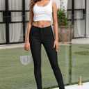 Hybrid & Company Womens Hyper Ultra Stretch Comfy Skinny Leg 3 Button Wide Waist Work Casual Pants (Black)