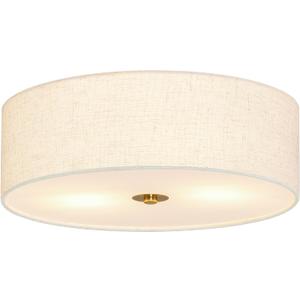 Bagood 12.6 Inch Flush Mount Ceiling Light Gold Ceiling Fixture 2-Light Drum Modern Lights Close to Lights Fixture with Fabric Shade for Living Room Hallway Entryway Bedroom