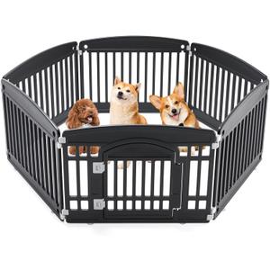 Sweetcrispy Plastic Dog Playpen - 6-Panel 24" Expandable & Durable Pet Fence for Medium Dogs - Indoor & Outdoor Portable Puppy Playpen with Secure Locking Door, Black