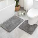 MIULEE Microfiber Bathroom Rugs and Mats Sets 2 Pieces Extra Thick Non Slip Bath Mat and U-Shaped Contour Toilet Rug for Bath Room Floor Restroom, 20"x30"+20"x20", Grey