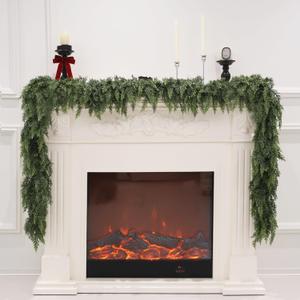 9FT Artificial Cedar Garland for Christmas Decoration - Realistic Winter Greenery Garland for Mantel, Fireplace, Table, Door, Holiday Indoor Outdoor Decor (9FT Leaf without wire)