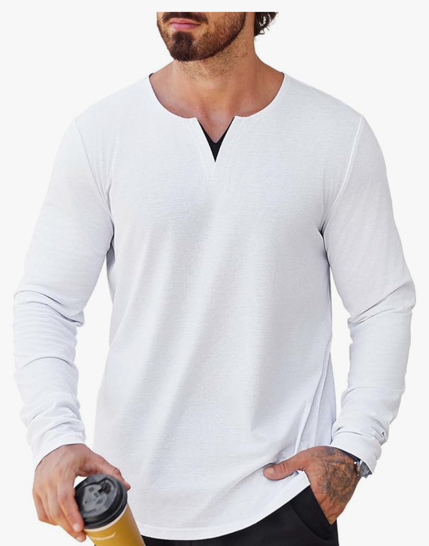 Mens V-Neck Shirt Casual Fashion Longline T Shirts Tee, Size M