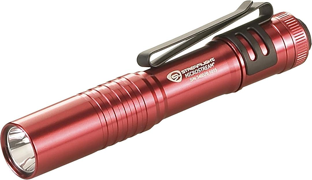 Streamlight 66323 MicroStream 45-Lumen 420-Candela EDC Ultra-Compact LED Flashlight with AAA Alkaline Battery, Clear Retail Packaging, Red (Non-Rechargeable (Pack of 1))