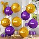 9 Pcs Purple Gold Round Foil Balloons Dark Purple Metallic Gold Chrome 4D Ball Balloons 22 In Orbz Mylar Balloon for Graduation Grad Birthday Wedding Anniversary Disco Party Decorations